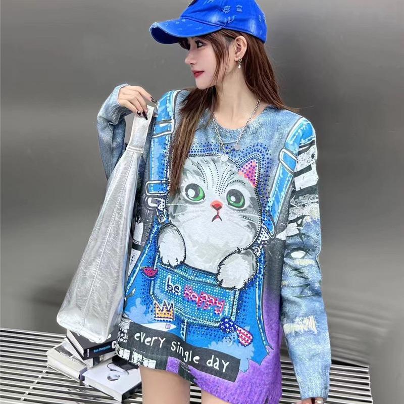 

Женский трикотажный свитер из норки на осень/зиму 2024 с мультяшным дизайном One Size