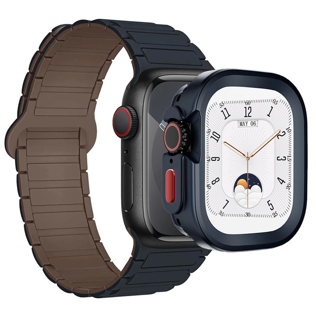 Strap+Case for Apple Watch Ultra 2 49 42 45 44 S10 46mm Magnetic Silicone Band+cover for IWatch Series 9 8 7 6 5 4 42mm 40 41mm