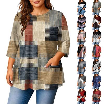 Women's Fashion Plus Size Printed Short Sleeve Blouse For Elegant Commuting And Casual Wear