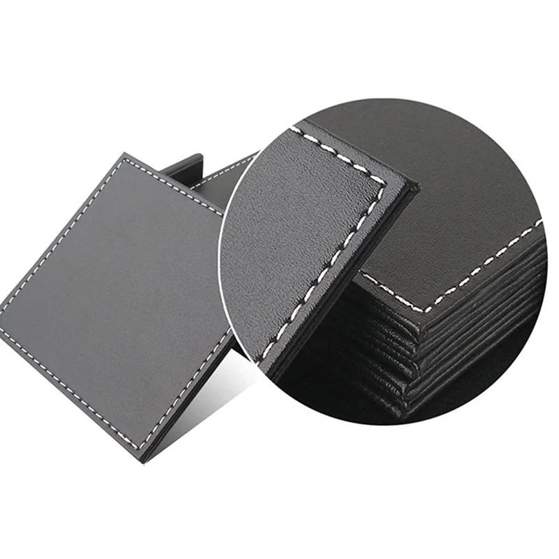 6pcs/set Fashion Desk Decor 4" Square Leather Tea/Coffee Cup Pad Small Coaster