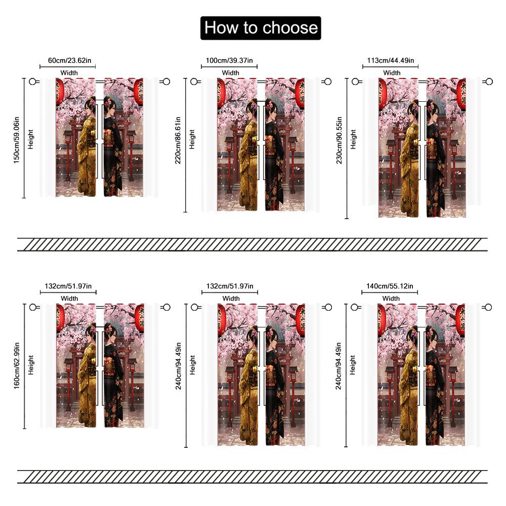 2pc   Window Curtains Art Japanese Sakura Kimono Girl Machine Washable Polyester  Without Electricity Festive Holiday for Bedroom