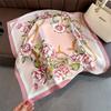 68cm Rose Printed Square Scarf Women's Spring and Summer Thin Imitation Silk Scarf High-end Versatile Headscarf Scarfs Shawl