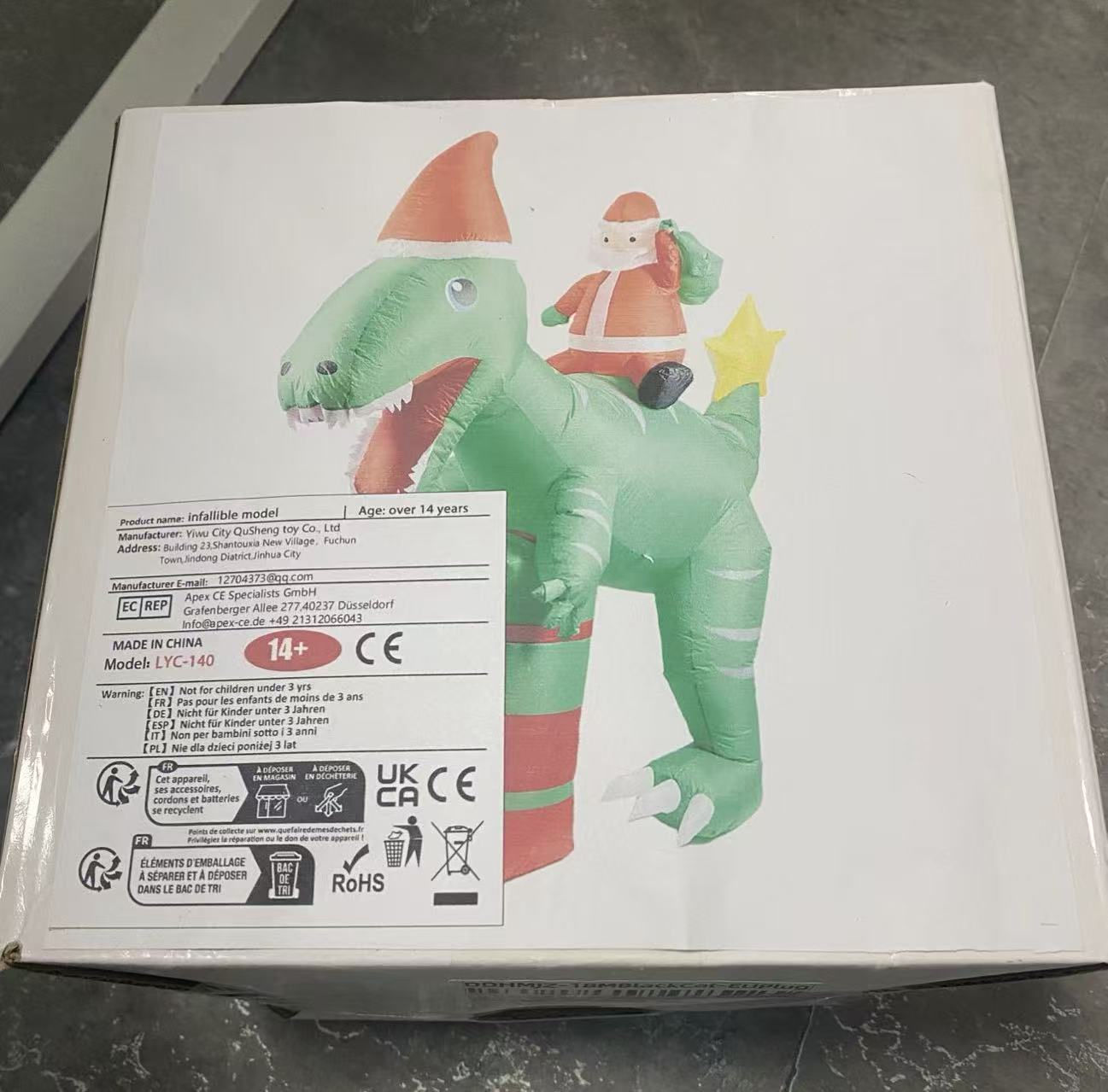 

7.9FT Inflatable Toy Dinosaur Santa Decoration Xmas Yard Lawn Party Decor with LED Light Christmas Home Supplies Ornaments Gift UK