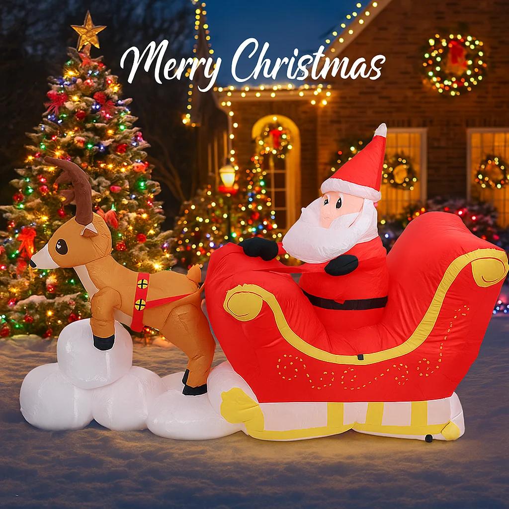 5.25FT Yard Party Decoration Inflatable Santa Claus Reindeer Sleigh Toys LED Lit Xmas Supplies Home Ornaments Christmas Gifts