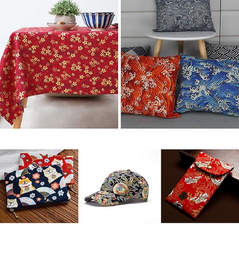 Japanese Style Bronzing Fabric Sakura Printed Cotton Fabric For DIY Hanfu Kimono Doll Bags Crafts Sewing Patchwork Material