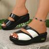 Fashion Summer Leather Wedge Slippers for Women 2025 Non-Slip Mixed Color Platform Woman Slides Soft Bottom Plus Size Women Slippers