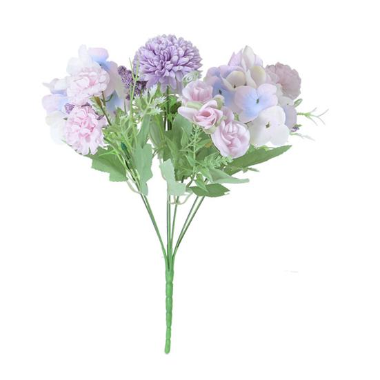 Artificial Flower Fake Peony Chrysanthemum Hydrangea Bouquet Faux Silk Floral Arrangements for Wedding Party Home Decor Table Centerpiece