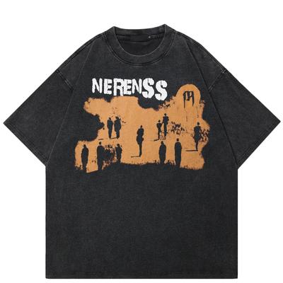 2024 Streetwear Letters Grafické Unisex tričko Bavlna Prané Černé Tričko Unisex Topy Trička Léto Tričko s krátkým rukávem