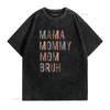 Funny Mom Life Leopard Print Spliced Color Letter Mama Mommy Bruh Casual Streetwear T Shirt Vintage Washed Slightly Fashion