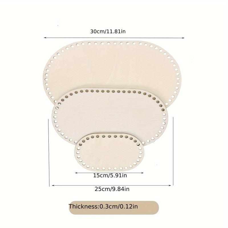 Set of 3 Wooden Crochet Basket Bottom, Oval, Wooden Bag Bottom, Suitable for DIY Weaving, Crochet Crafts and Home Decor Supplies