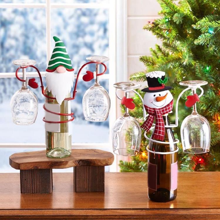 Holiday Wine Bottle Glass Holder Kitchen Storage Rack Christmas Bar Home Decor