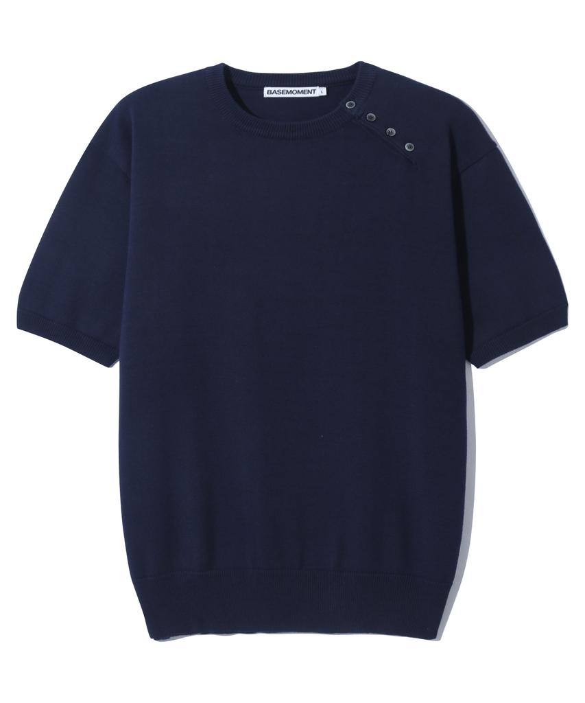 BASEMOMENT Diagonal Button Half Knit Navy