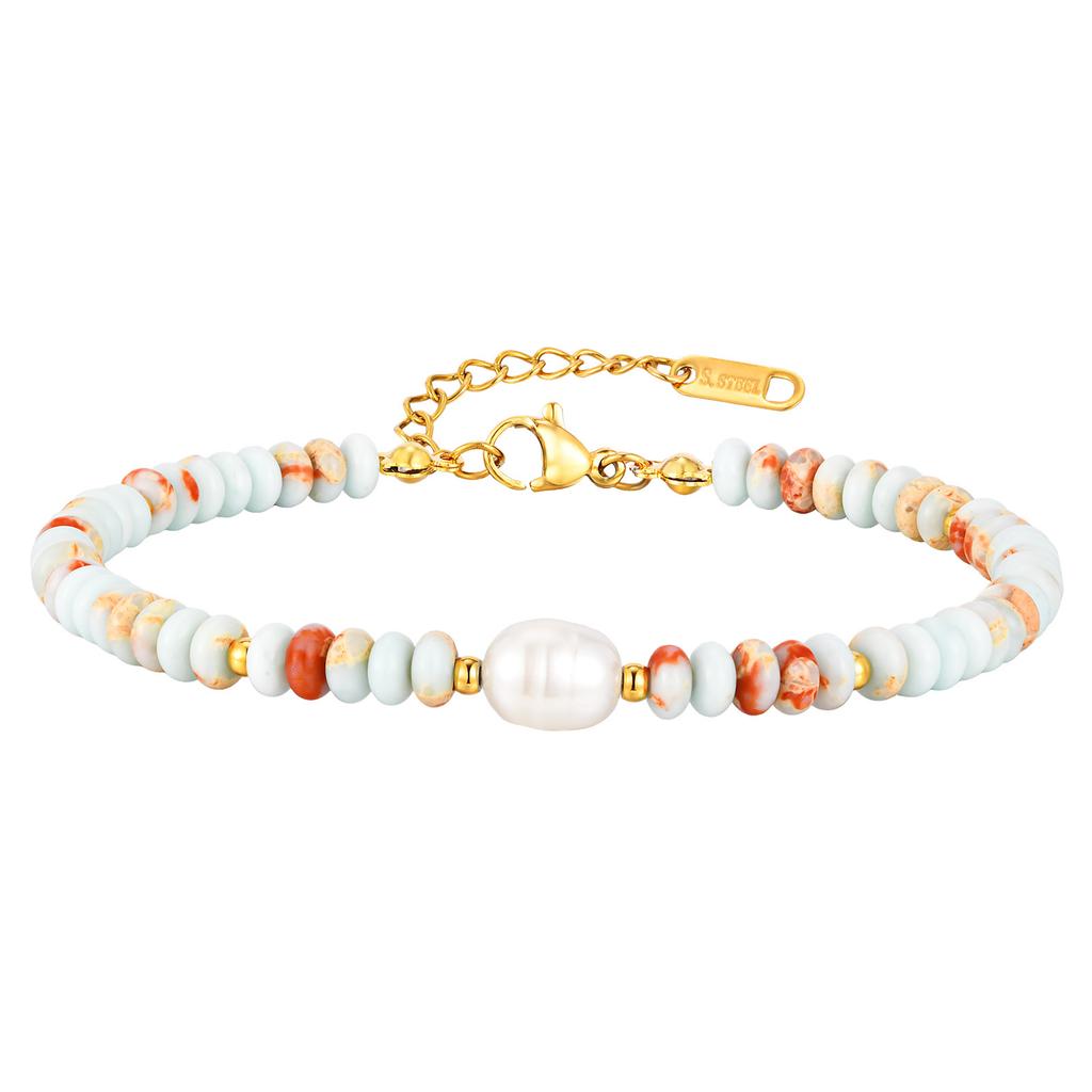 Stainless Steel Pearl Colored Crystal Bead Bracelet, Temperament Versatile Jewelry Women Br-2734
