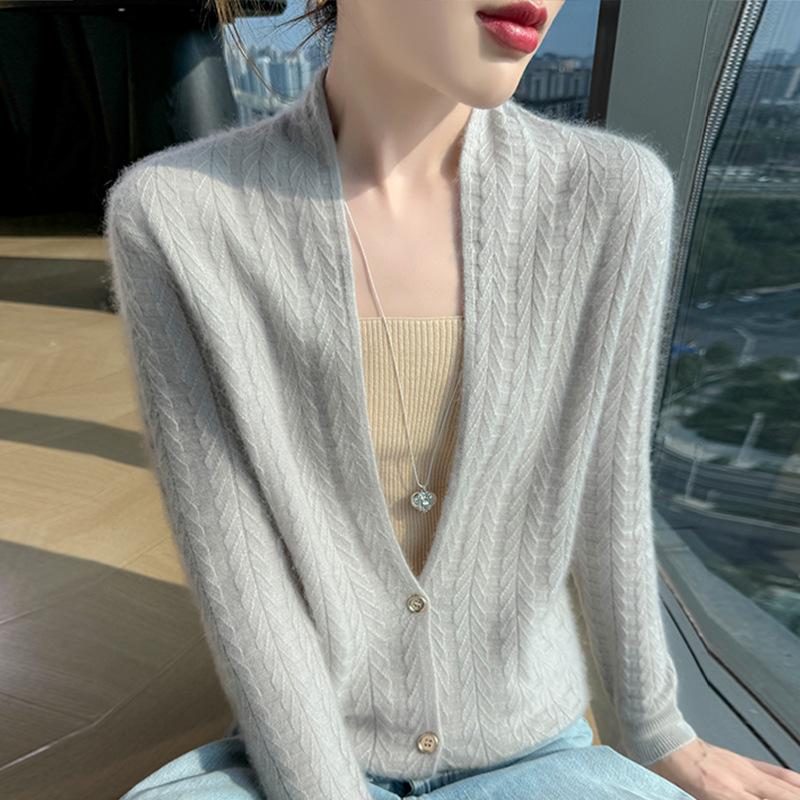 Women's High-End Slim Fit Wool Cardigan Sweater with Scarf Collar