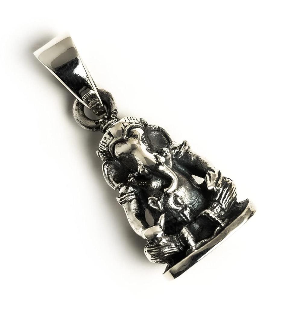 Ganesha Indian God Amulet Good Luck Sterling Silver 925 Pendant for Men and Women