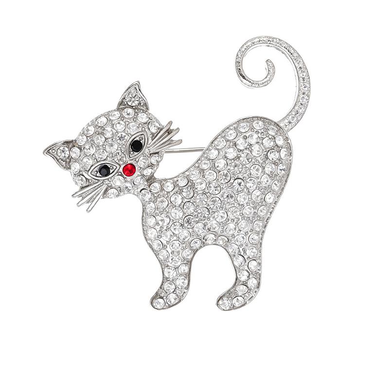 Rhinestone Cat Brooch Cute Animal Crystal Kitty Brooch Pin Women Coat Dress Scarf Jewelry Accessories