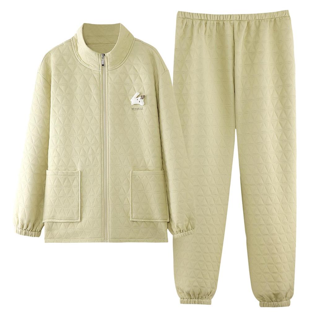 Women's Three-Layer Winter Warm Long Sleeve Zip-Up Homewear Set