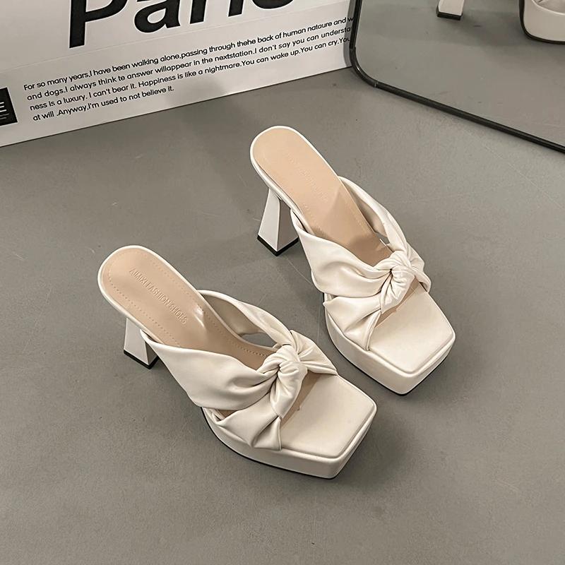 Summer Platform High Heel Slippers for Women Elegant Butterfly-knot Open Toe Dress Shoes Nightclub Party Pumps Shoes