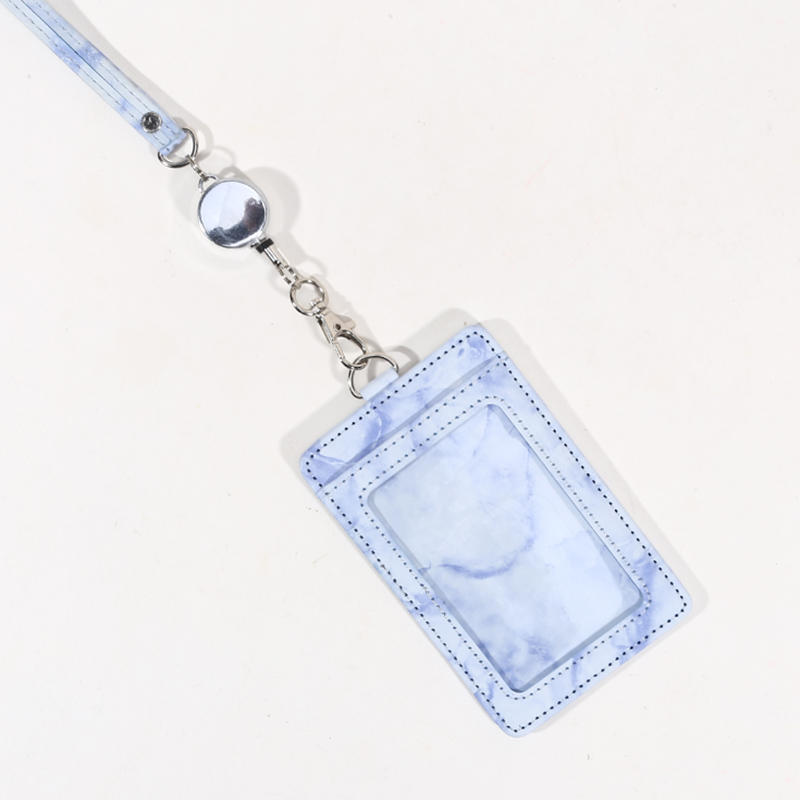 Retractable Lanyard Badge Holder PU Leather ID Card Case with Reel Clip for Work Employee Name Tag Keychain Passport Holder