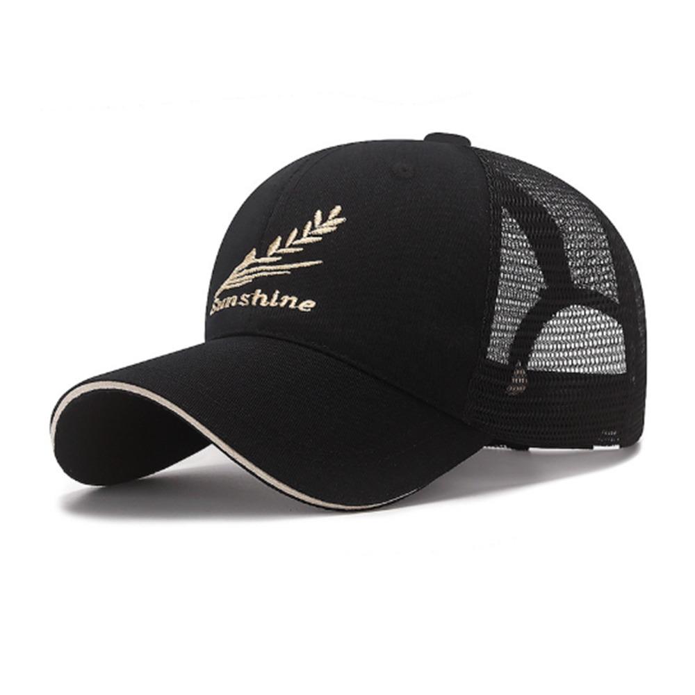 Fashion Wheat Embroideried Mesh Baseball Cap Breathable Adjustable Sun Hat Wide Brim Peaked Cap Outdoor Sports