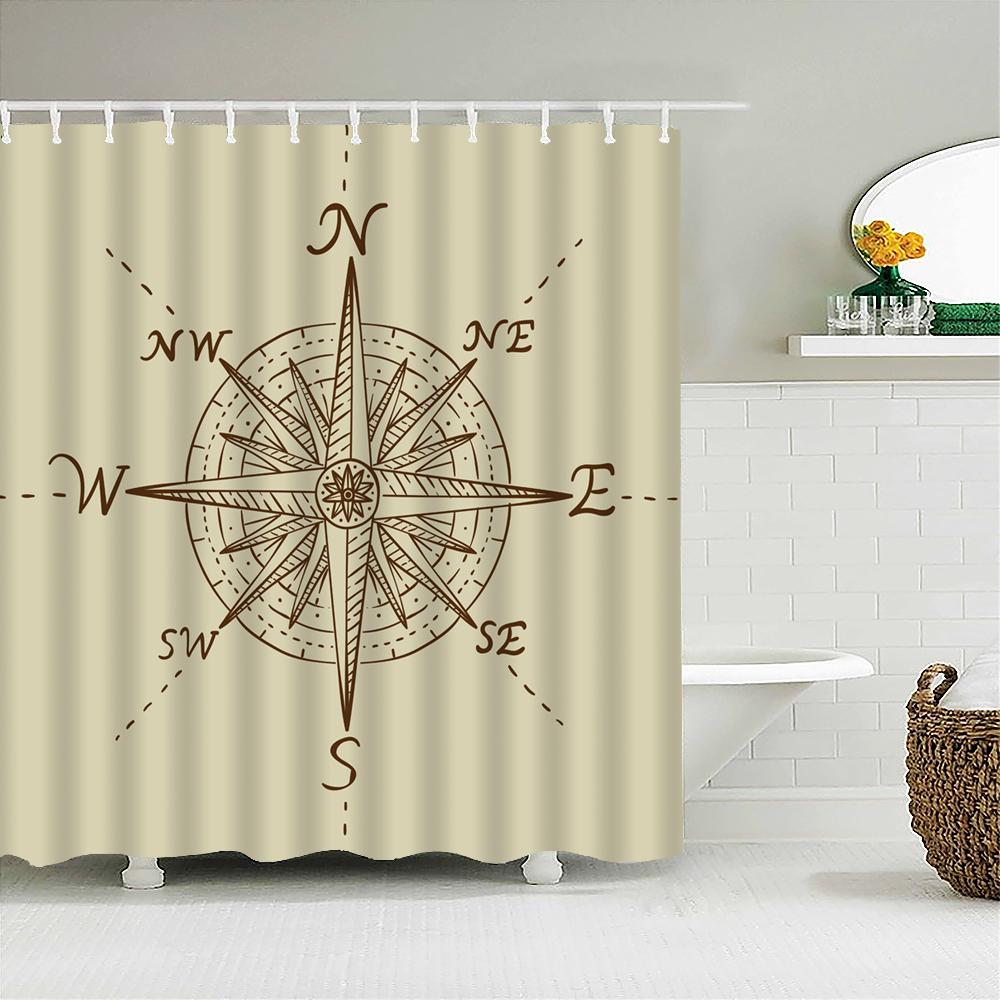 Old Pirate Ship Sea Shower Curtains 3d Printing Bath Curtain With 12 Hooks Bathroom Waterproof Polyester Cloth Bath Screen