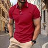 New Men's Casual POLO Shirt Lapel Collage Pull Stripes Button Business Solid Colour T-shirt Tops