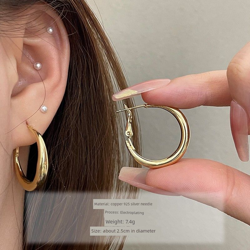 

Летние серебристые европейские/американские нарядные серьги большой круг 0607 gold metal earring 2.5cm