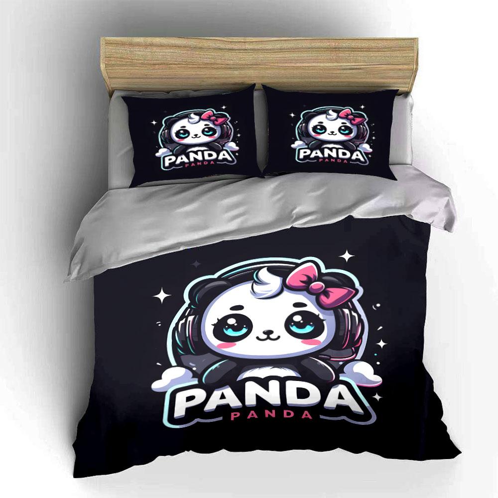 Cute Panda Trio Decoration Set Bedding Set With 1 Duvet Cover 2 Pillowcases Single Double King Queen, Gift