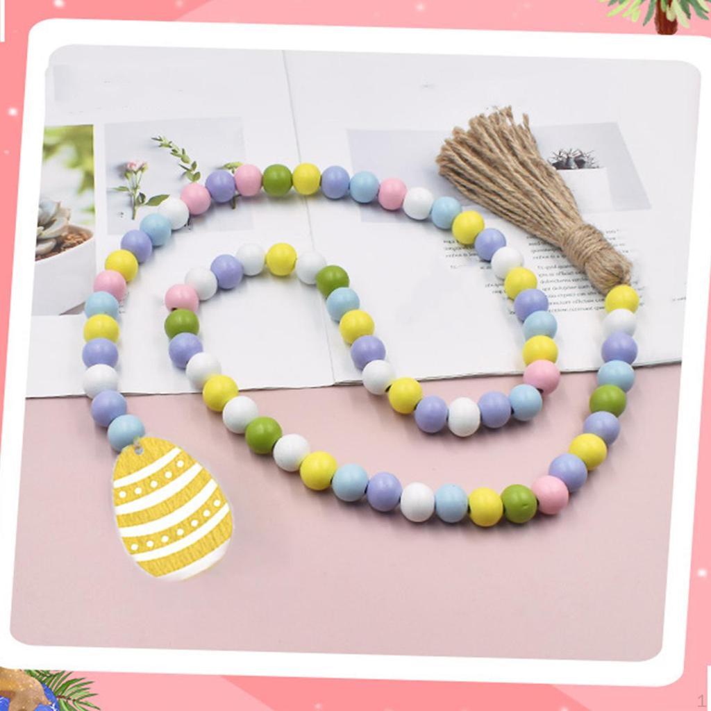 Bead Garland Easter Wall Hanging W/Tassels Handmade Spring Beads for Farmhouse Tiered Tray Country