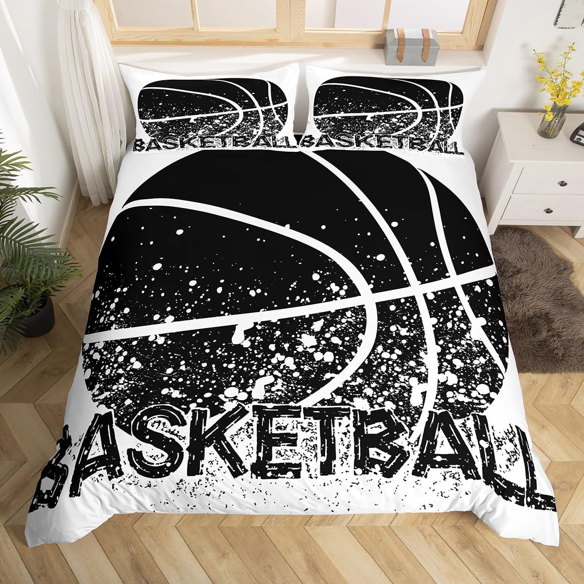 Basketbal Zachte Dekbedovertrek Set King-Size Afmetingen Afmetingen Bal Sporten Beddengoed Set Hart Basketbal Print Warme Dekbedhoes Voor Kinderen Kinderen 100*200cm Single