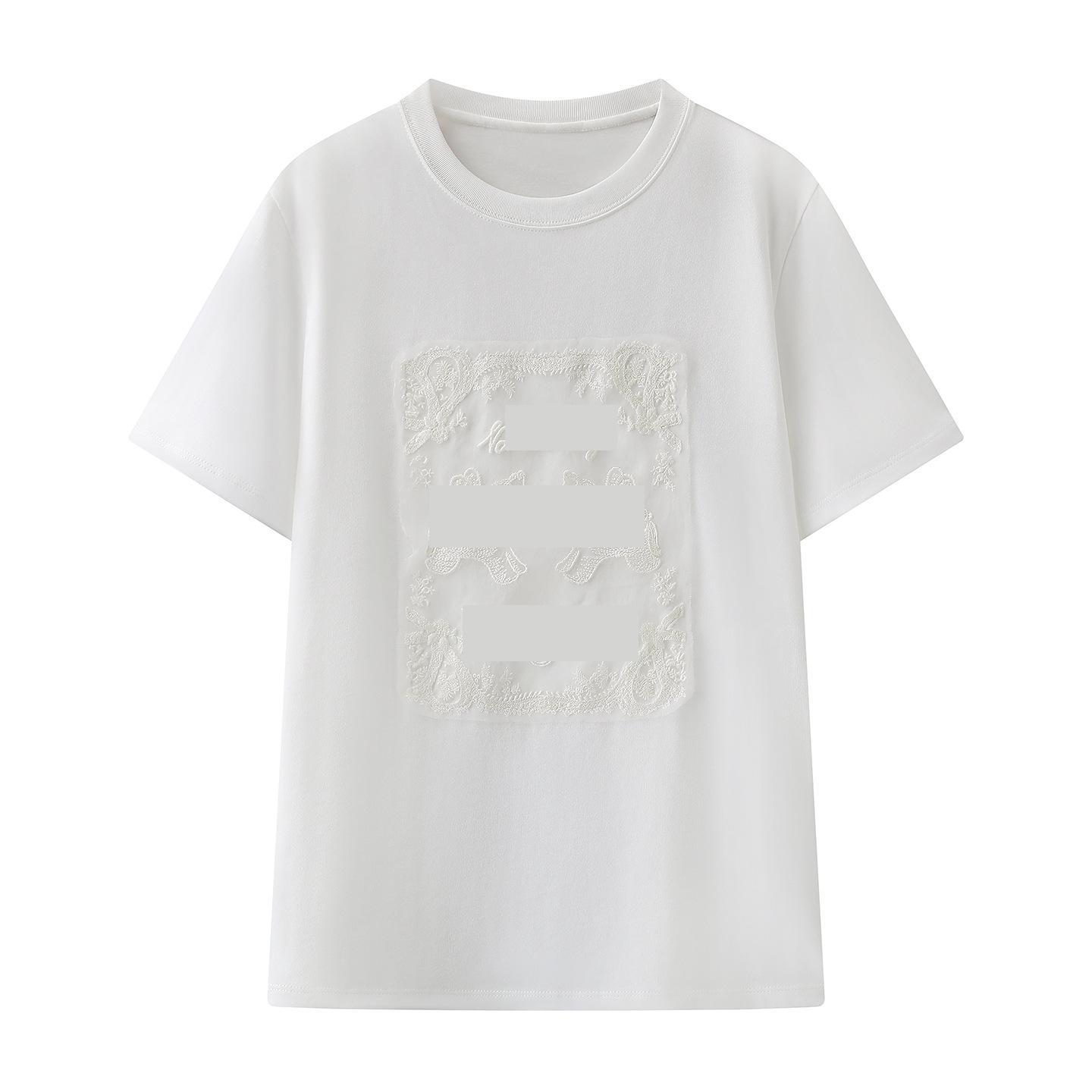 

2026 Spring Women s Casual Short Sleeve T-shirt with Horse and Flower Embroidery Small белый