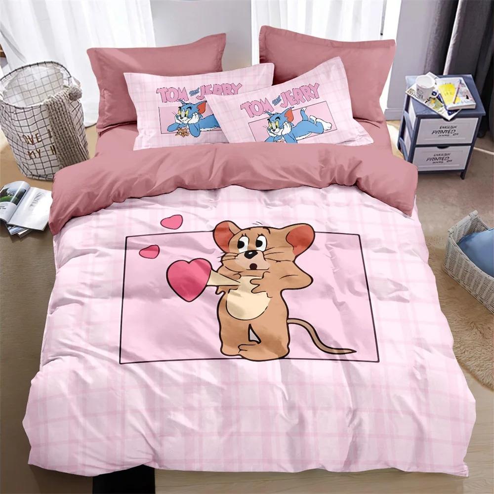 Exquisite T-Tom Cat and Anime Mouse Bedding Set,duvet Cover and Pillowcase,home Bedroom Decoration,gift for Boys and Girls