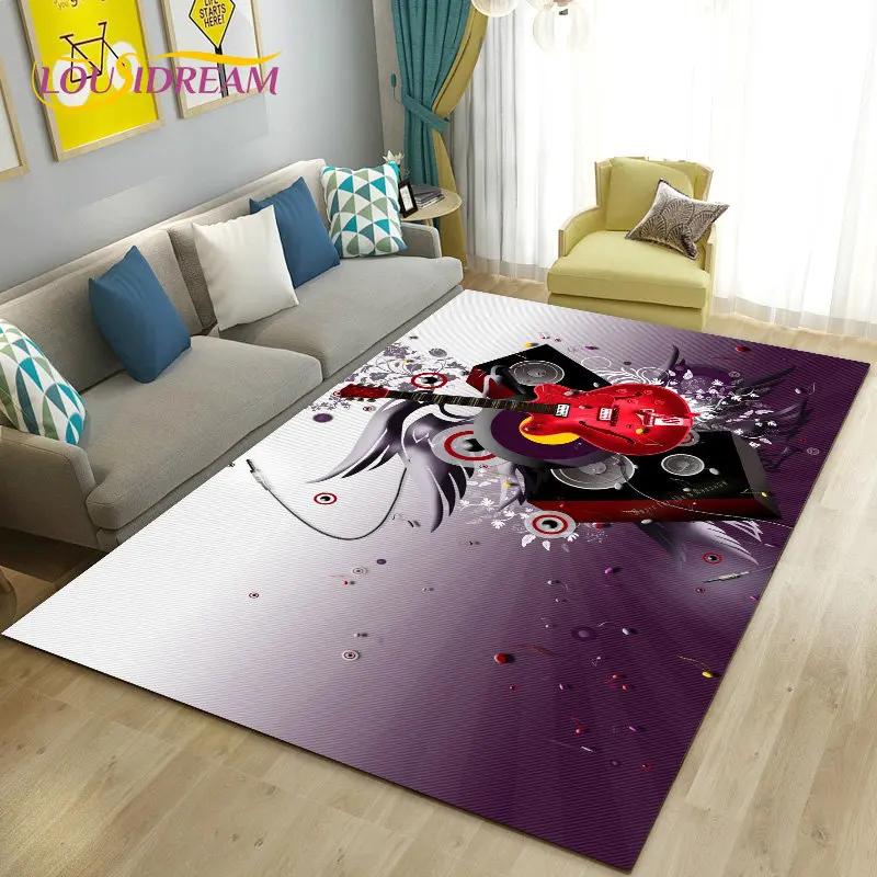 Classical Electric Guitar Music Area Rug Large,Carpet Rug for Living Room Bedroom Sofa Doormat Decoration, Non-slip Floor Mat 3D