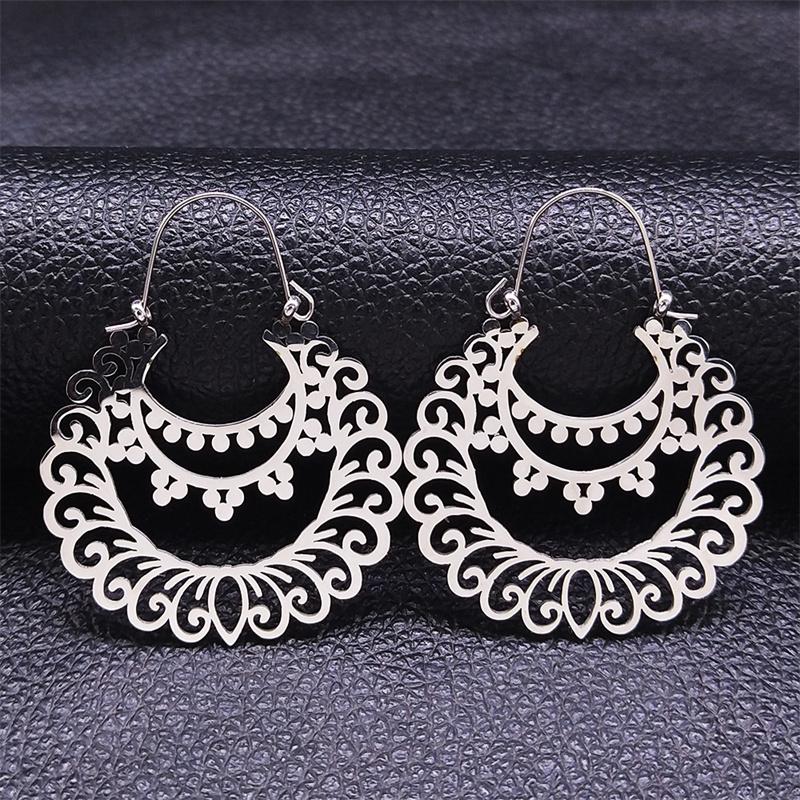 Trendy Yoga Lotus Flower Earrings Stainless Steel Gold Color Hoop Earrings for Women Jewelry boucles d'oreilles E9360S01