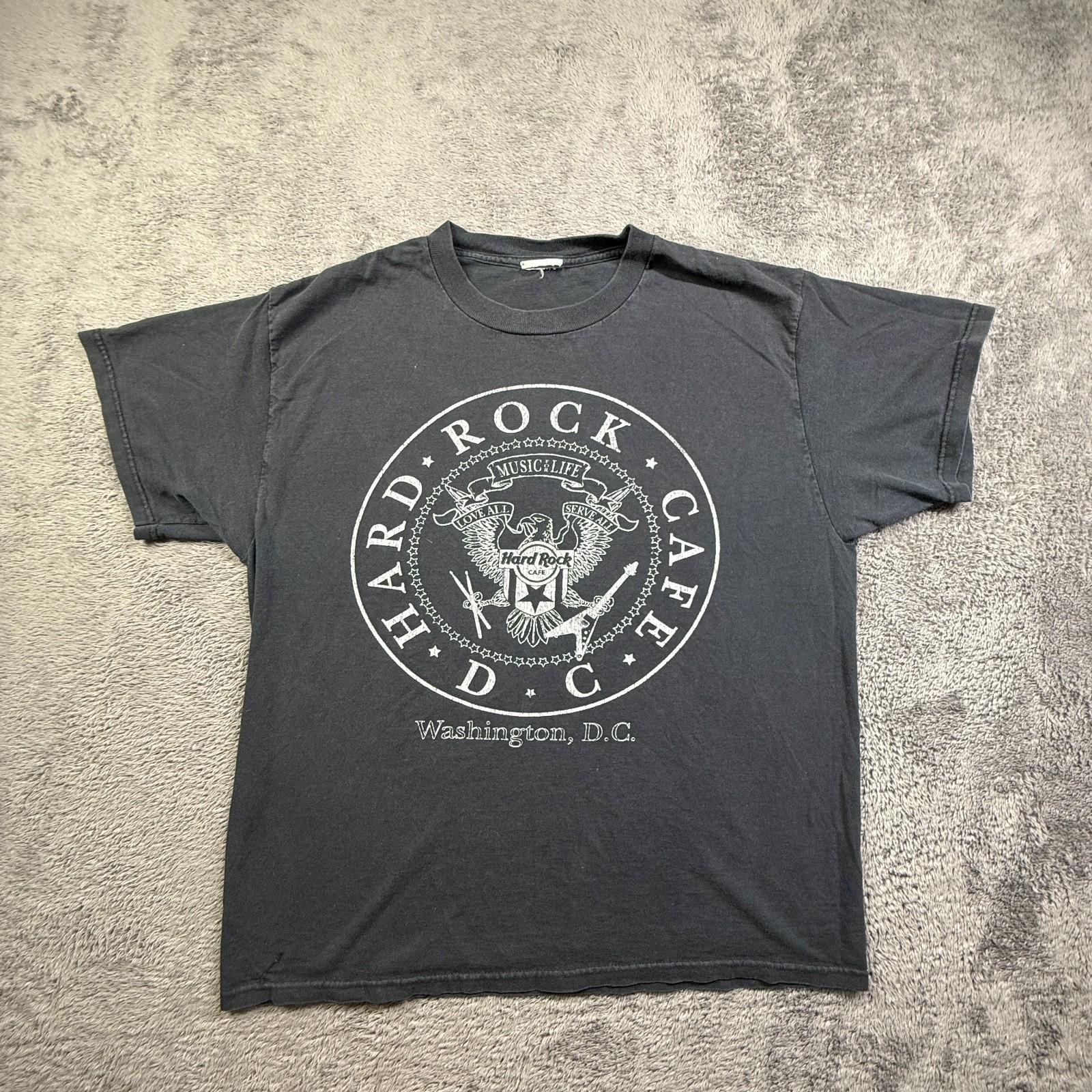 Vintage Hard Rock Cafe Washington DC Trashed Tee Shirt Mens L Black Graphic Unisex T-Shirt XL