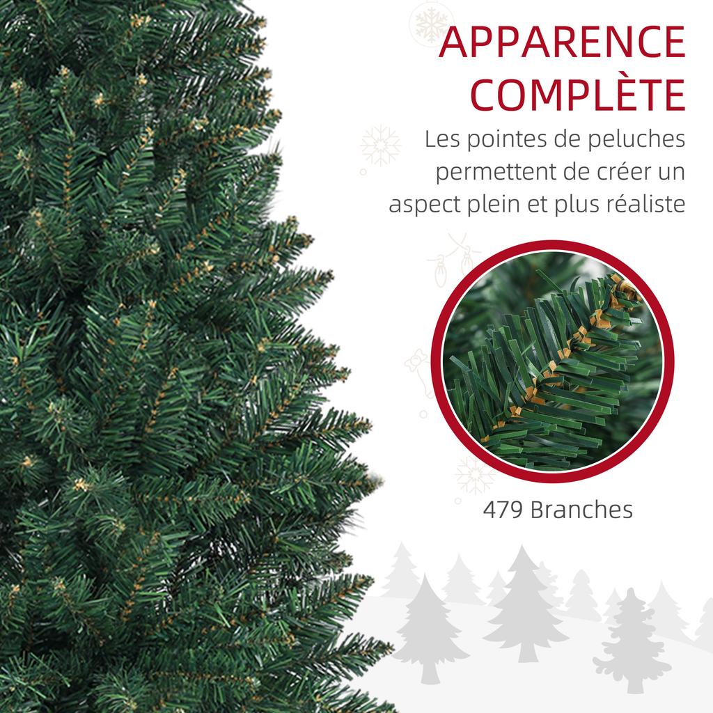 Artificial Christmas Tree 180 cm Slim Christmas Tree with Foldable Steel Stand, 479 Needle Branches Green