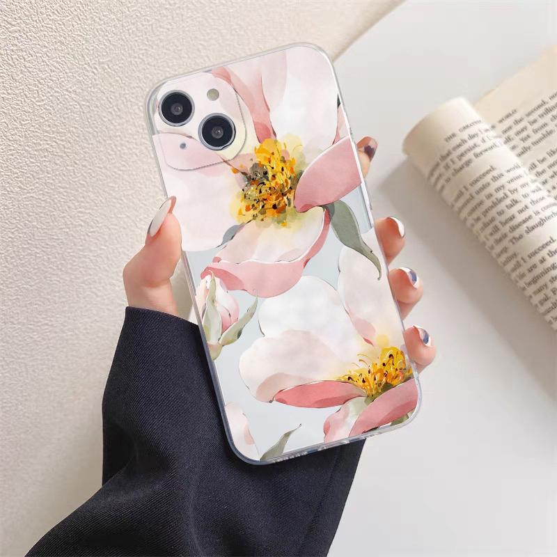 Vintage Flower Clear Phone Case For iPhone 12 11 13 Pro Max Mini 14 Pro Max Plus 7 8 Plus SE2 X XR XS Butterfly Plant Back Cover