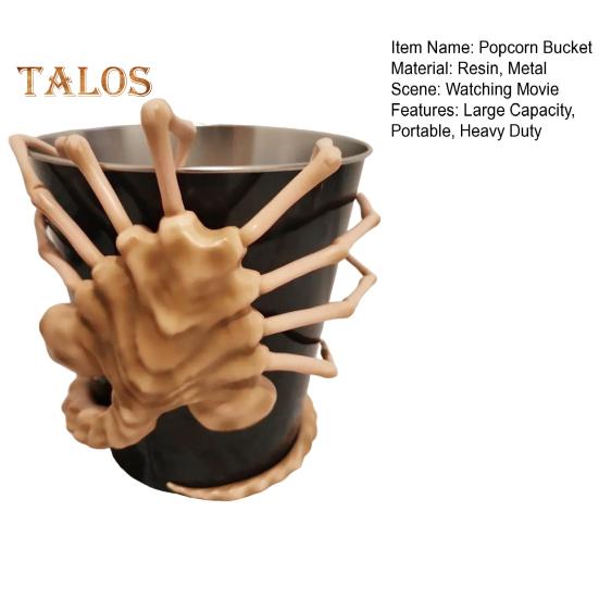 3D Facehugger Popcorn Bucket Large Capacity Portable Heavy Duty Metal Popcorn Snack Bowl Container Sci-Fi Horror Movie Fans Gift