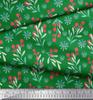 Soimoi Green Japan Crepe Satin Fabric Snowflake & Red Berries Fruits Print Fabric by the metre 42 Inch