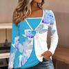 Tops for Women Floral Print Long Sleeve Fake Two‑Piece Top Fall Casual Slim Pullover Women's Long Sleeve Top