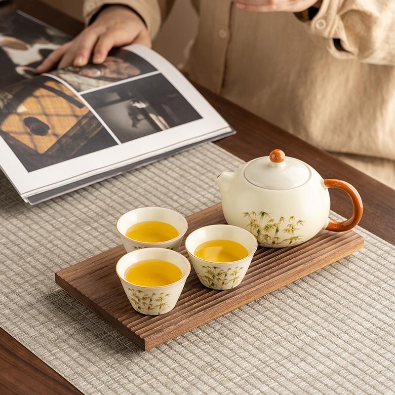 Chinese-style Virtualized Ceramics Ru Kiln Rich Bamboo Travel Tea Set Corporate Kung Fu Teapot Gift Can Be Ordered Tea Set