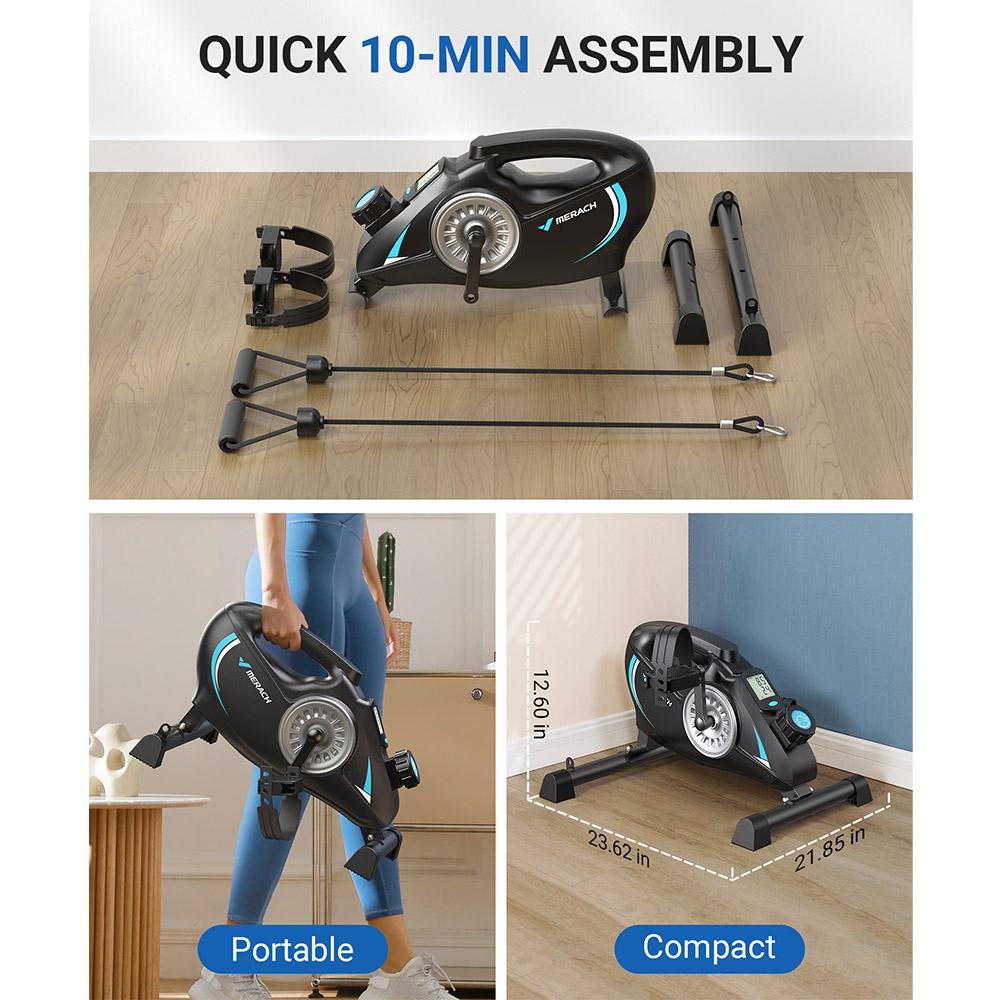 MERACH S04 Podstolní rotoped, Magnetický mini rotoped s aplikací, Rehabilitace paží/nohou, Včetně odporových gum a podložky, Černý