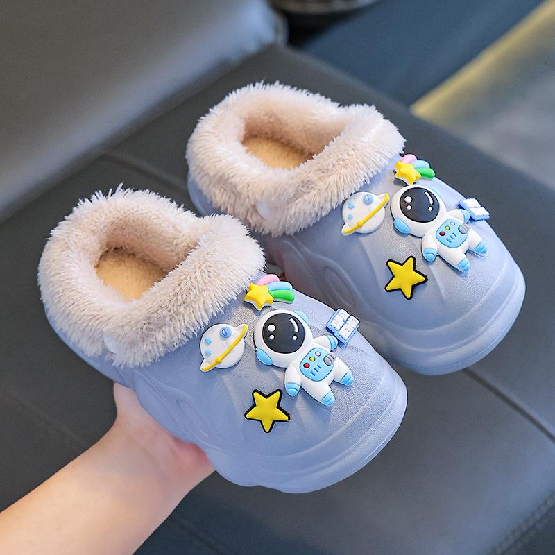 EVA Kids' Waterproof Cotton Slippers: Non-slip, Velvet-Lined, Removable Liner for Warmth, Ideal for Autumn/Winter Homewear.