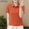 Moda feminina casual verão primavera cor sólida estampa manga curta polo pescoço blusas e camisas
