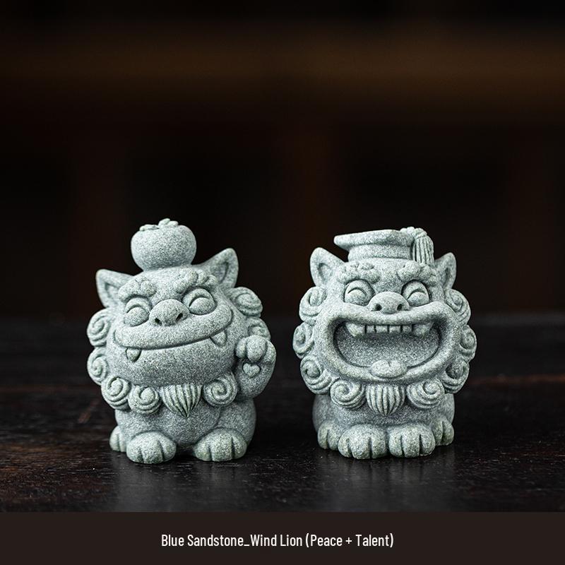 Small Fengshiye Chinese Stone Lion Pair: Desktop Mascot and Creative Tea Pet Ornament for Bonsai and Fish Tank Décor