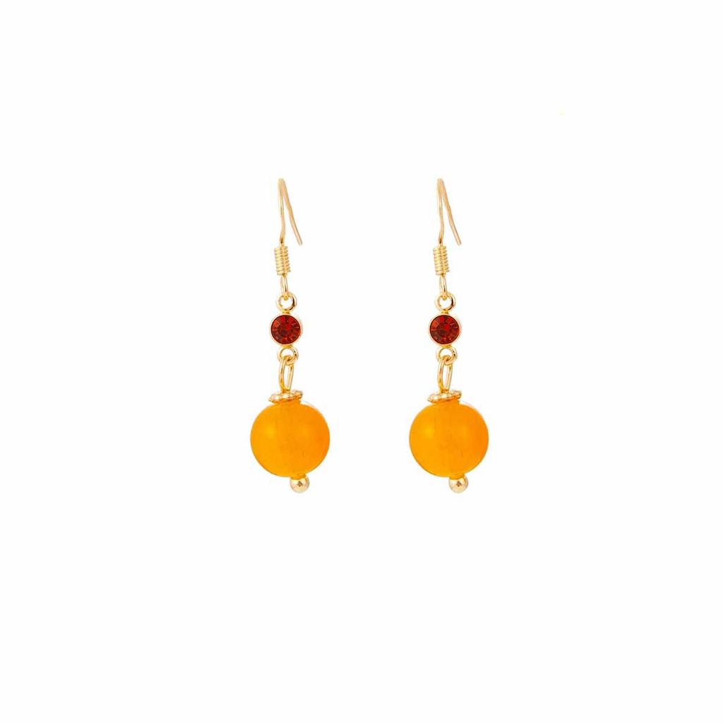 Retro Diamond-Set Orange Beaded Earrings, High-End Light Luxury, Niche Earrings, Antique Temperament And Fashionable Earrings.