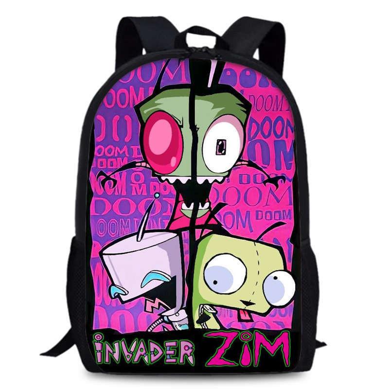 Zim Dib Invader Gaz Cartoon Animated Character Printed Backpack Children