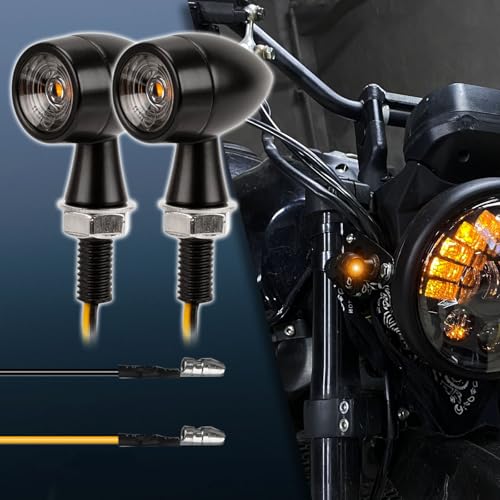 RACEAST Motorcycle LED Turn Signals, Round Bullet Shape, Compact, 12V, High Brightness, Waterproof, Mini, Retro Style, Miniature, M8, Universal Fit, E