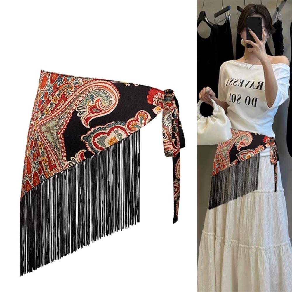 Chinese Style Ethnic Triangular Waistband Embroidered Printing Bohemia Wide Waistband  Female