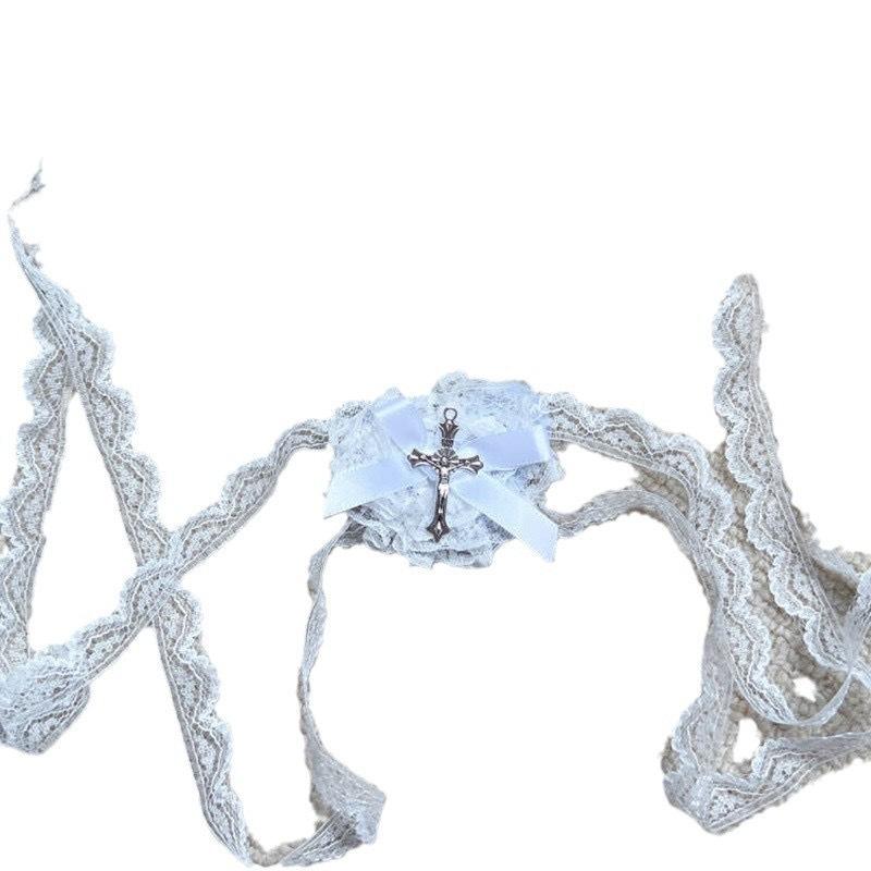 Gothic Nun Lace Eyepatch with Cross & Bow - Halloween Face Accessory for Women